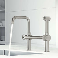 VIGO Cass chrome kitchen faucet with pull-out sprayer and industrial bridge design