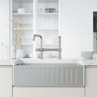 Chrome Cass kitchen faucet with pull-out sprayer and industrial bridge design