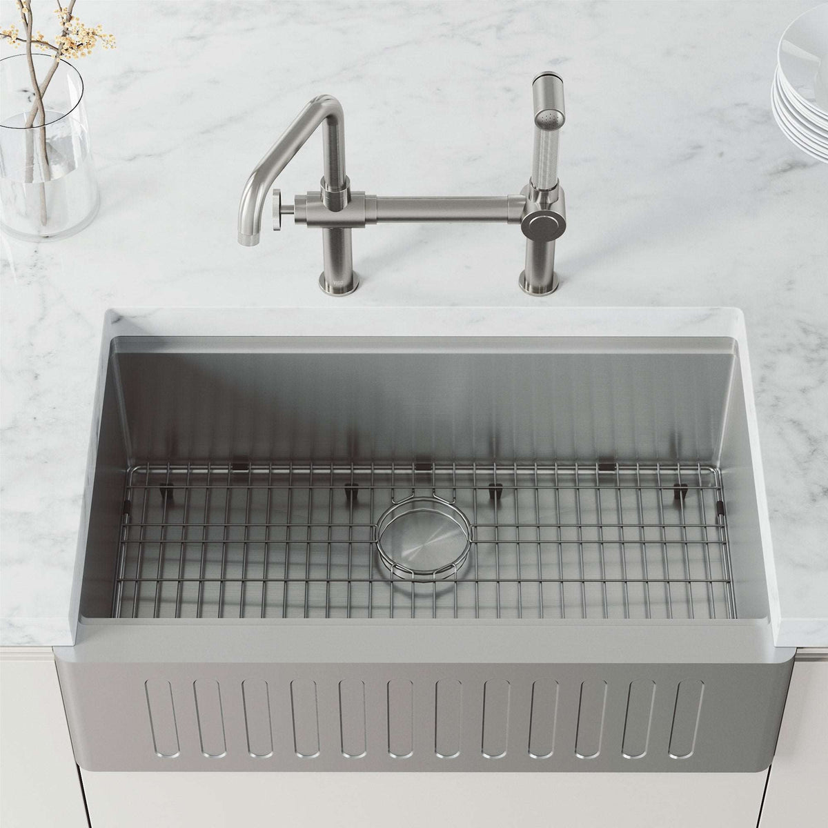 VIGO Cass Kitchen Faucet with Pull-Out Sprayer in Chrome finish featuring exposed bridge design and side sprayer