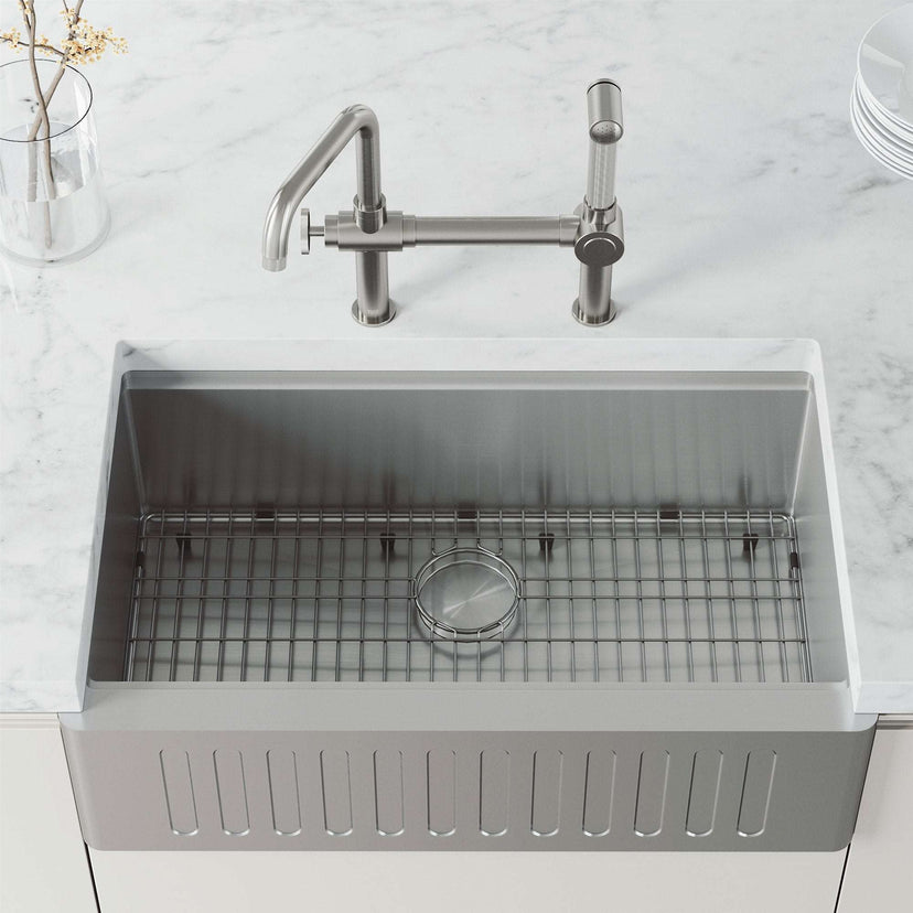 VIGO Cass Kitchen Faucet with Pull-Out Sprayer in Chrome finish featuring exposed bridge design and side sprayer