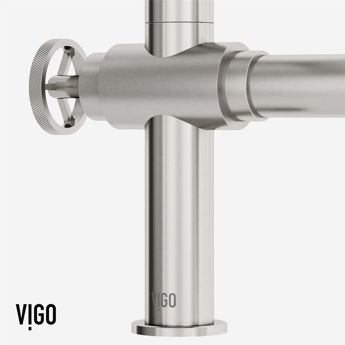 Chrome Cass kitchen faucet with pull-out sprayer and industrial bridge design