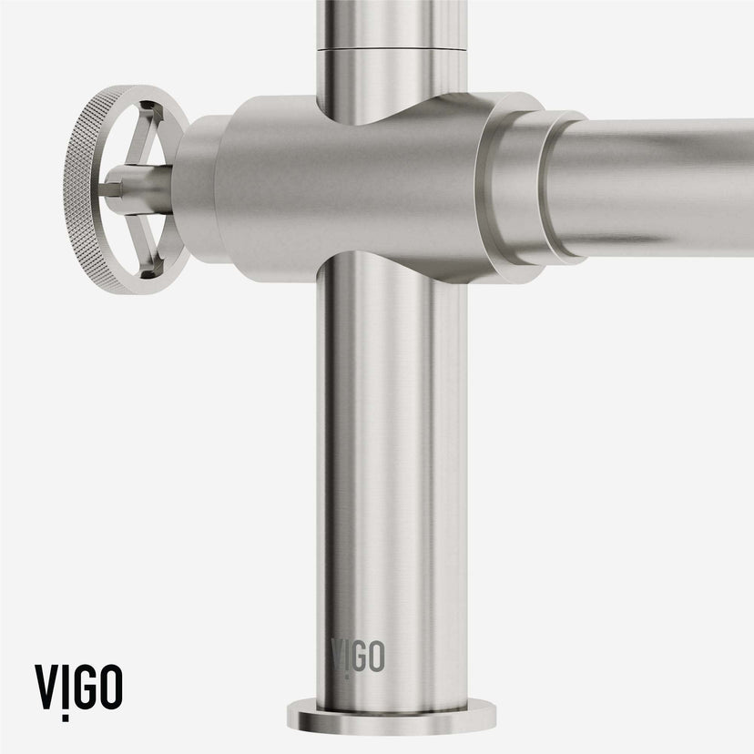 Chrome Cass kitchen faucet with pull-out sprayer and industrial bridge design