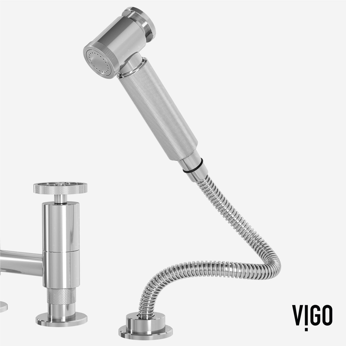 Modern deck-mounted kitchen faucet with ceramic disc cartridge and sprayer docking