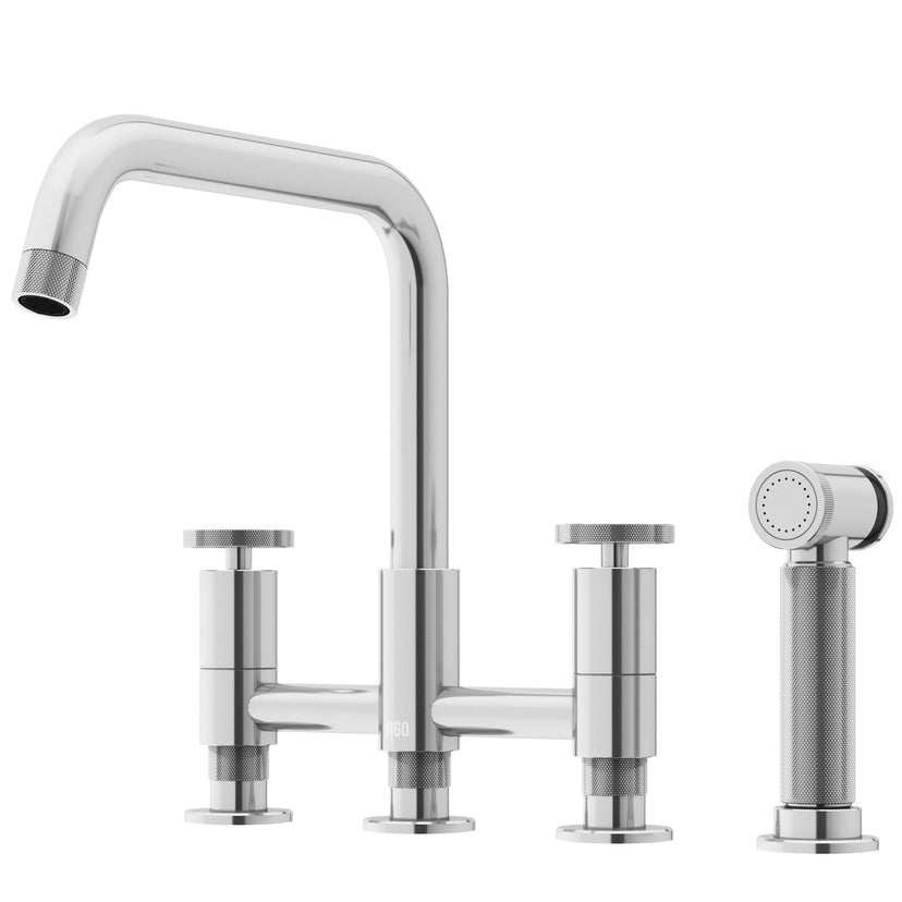 Chrome kitchen faucet with pre-rinse function and compression connections