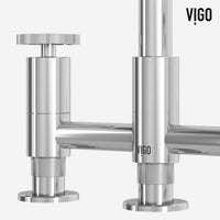 Double handle kitchen faucet with brass construction and chrome finish