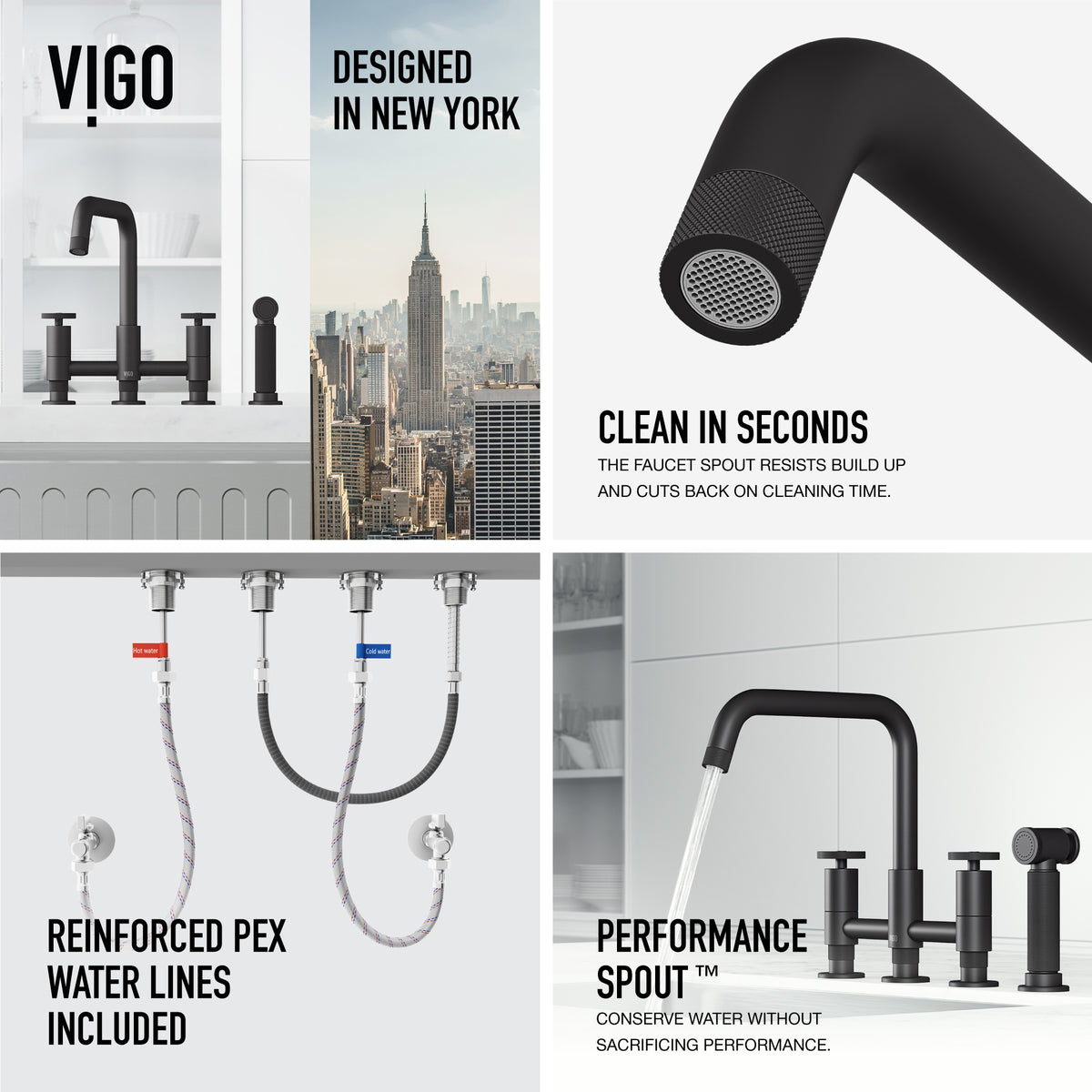 Kitchen faucet with ceramic disc valve and stainless steel sprayer in matte black