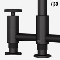 Double handle kitchen faucet with brass construction and matte black finish
