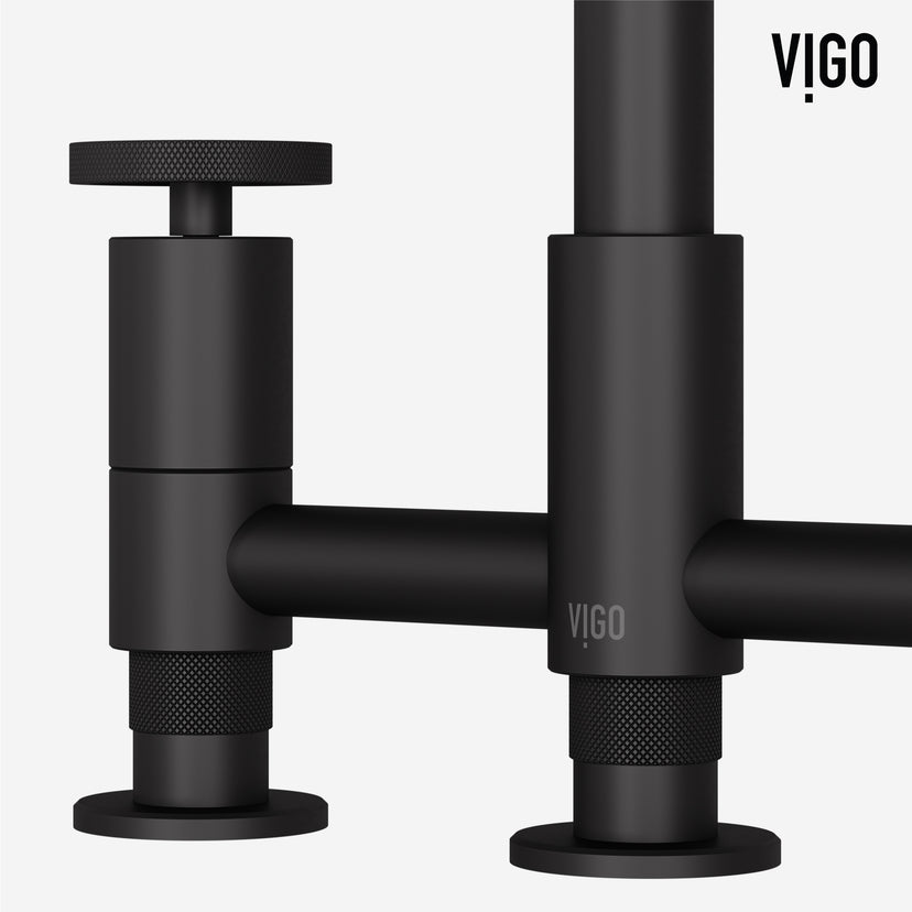 Double handle kitchen faucet with brass construction and matte black finish