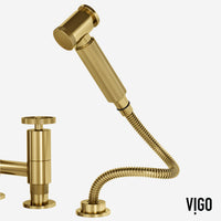 Modern deck-mounted kitchen faucet with ceramic disc cartridge and sprayer docking