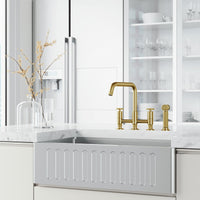 Brass kitchen faucet with ceramic valve and secure docking technology for sprayer