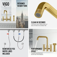 Kitchen faucet with ceramic disc valve and stainless steel sprayer in matte brushed gold