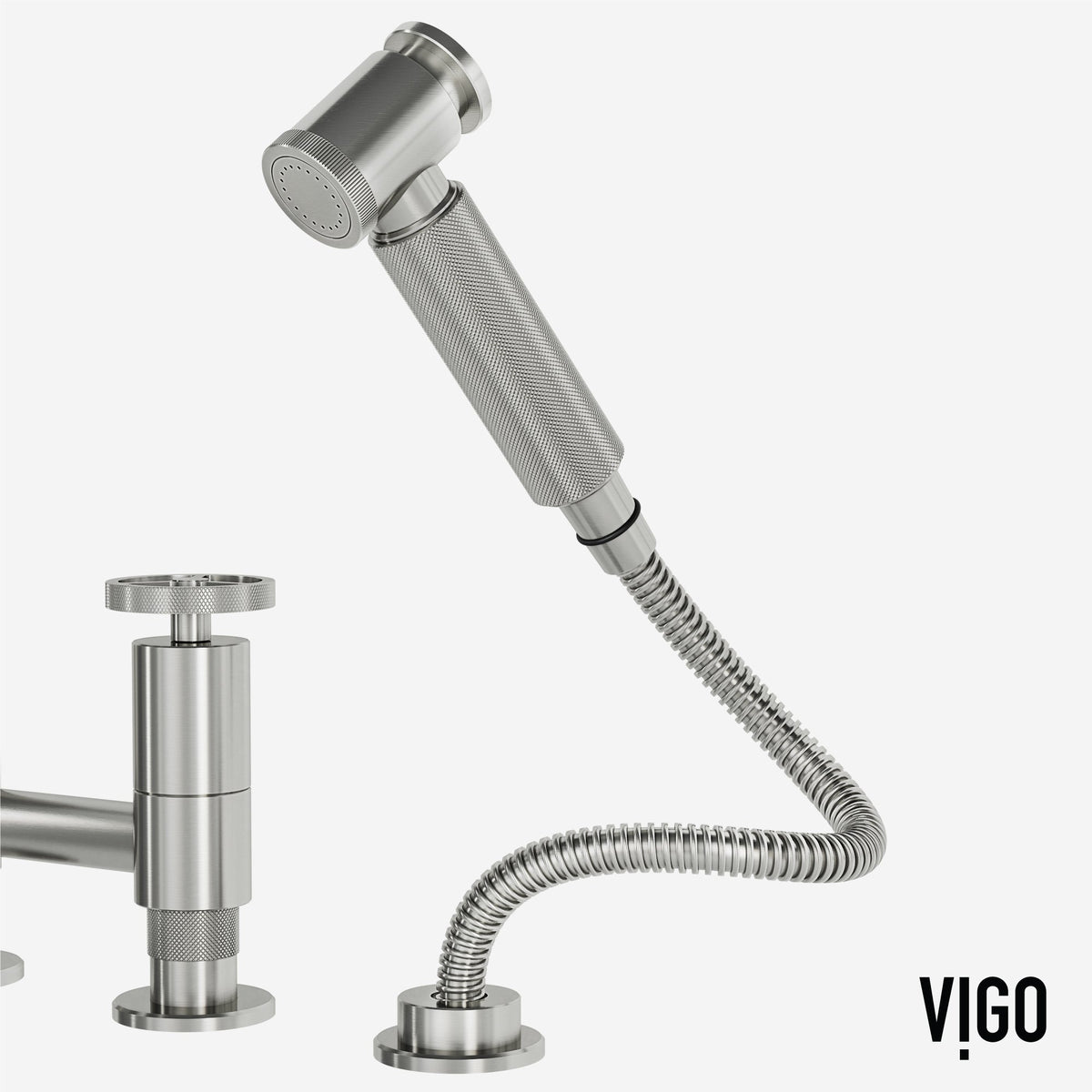 Modern deck-mounted kitchen faucet with ceramic disc cartridge and sprayer docking