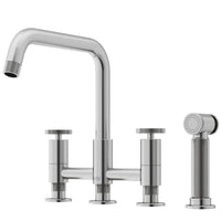 Stainless steel kitchen faucet with pre-rinse function and compression connections