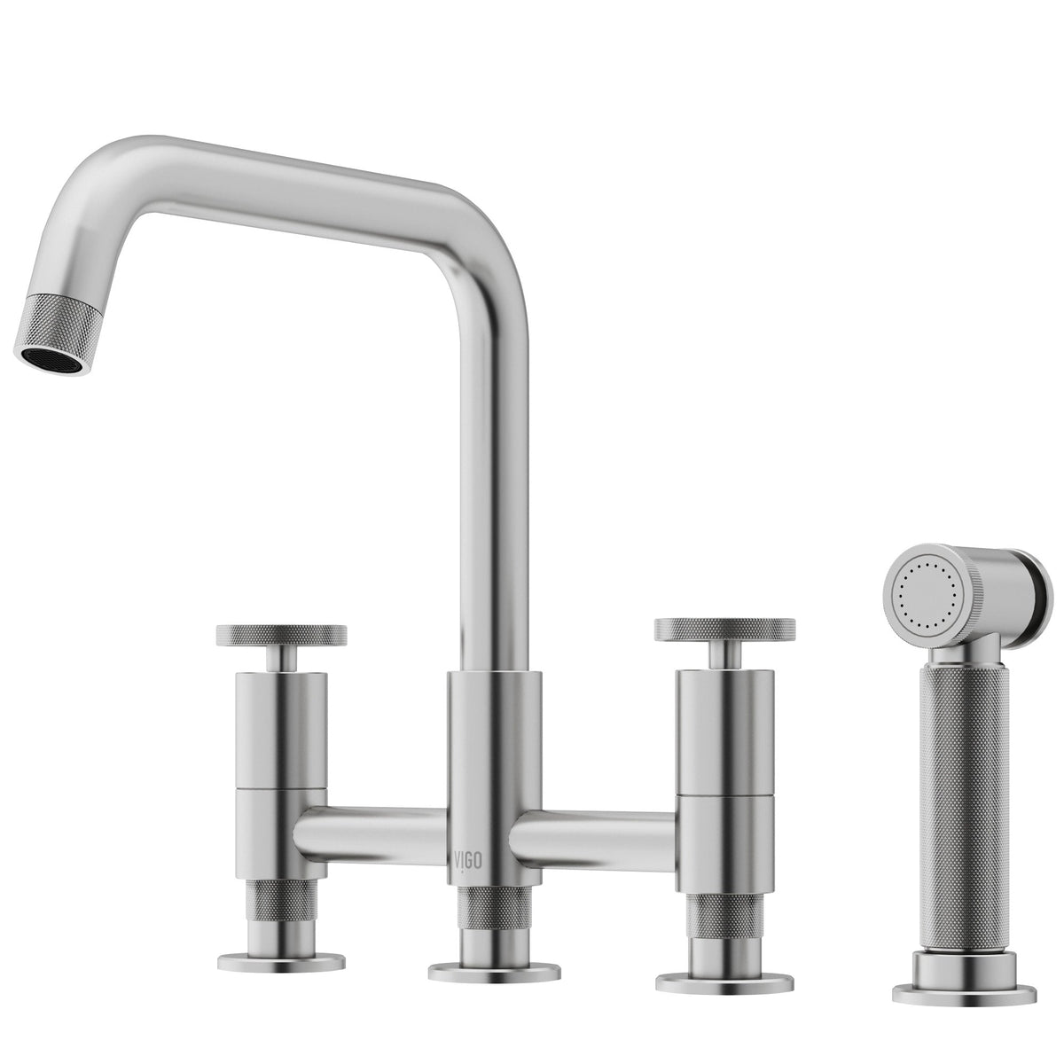 Stainless steel kitchen faucet with pre-rinse function and compression connections
