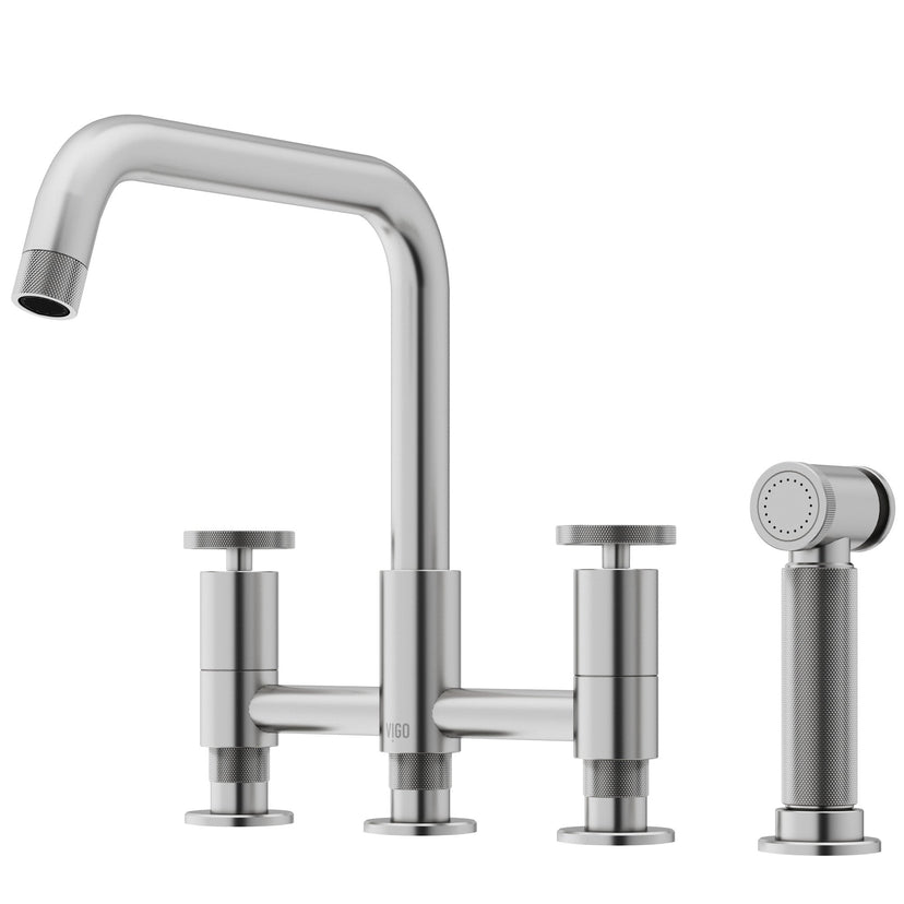 Stainless steel kitchen faucet with pre-rinse function and compression connections