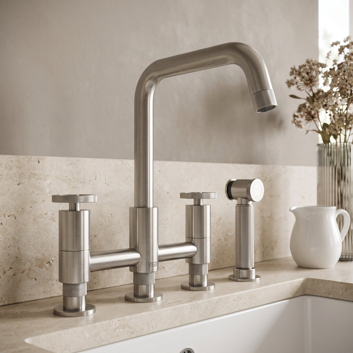 Cass Pull-Out Bridge Kitchen Faucet