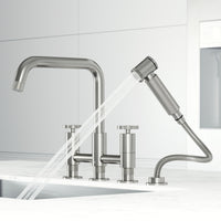 Modern kitchen faucet with 12-inch assembled height and stainless steel finish