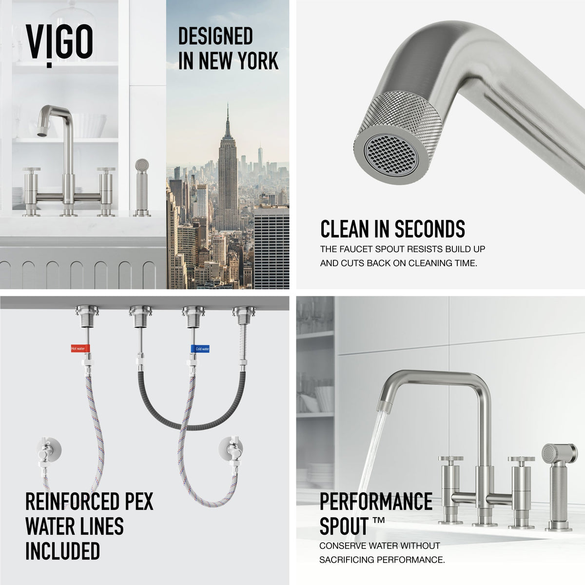 Kitchen faucet with ceramic disc valve and stainless steel sprayer in stainless steel