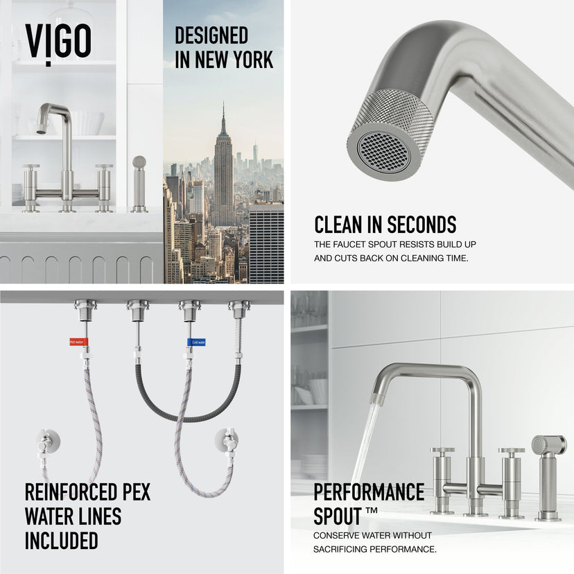 Kitchen faucet with ceramic disc valve and stainless steel sprayer in stainless steel
