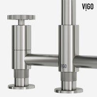 Double handle kitchen faucet with brass construction and stainless steel finish