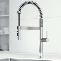 Edison Pro Pull-Down Spray Kitchen Faucet in stainless steel with matte black accents and high-arc spring neck