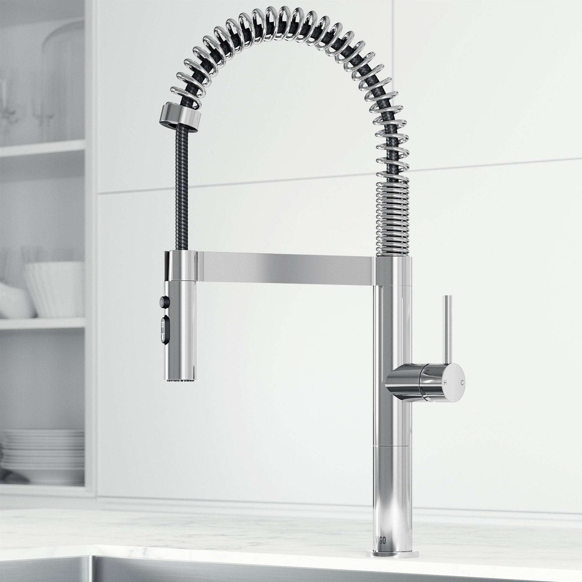 Edison Pro Pull-Down Spray Kitchen Faucet in stainless steel with matte black accents and high-arc spring neck