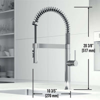 Edison Pro Pull-Down Spray Kitchen Faucet in stainless steel with matte black accents and high-arc spring neck