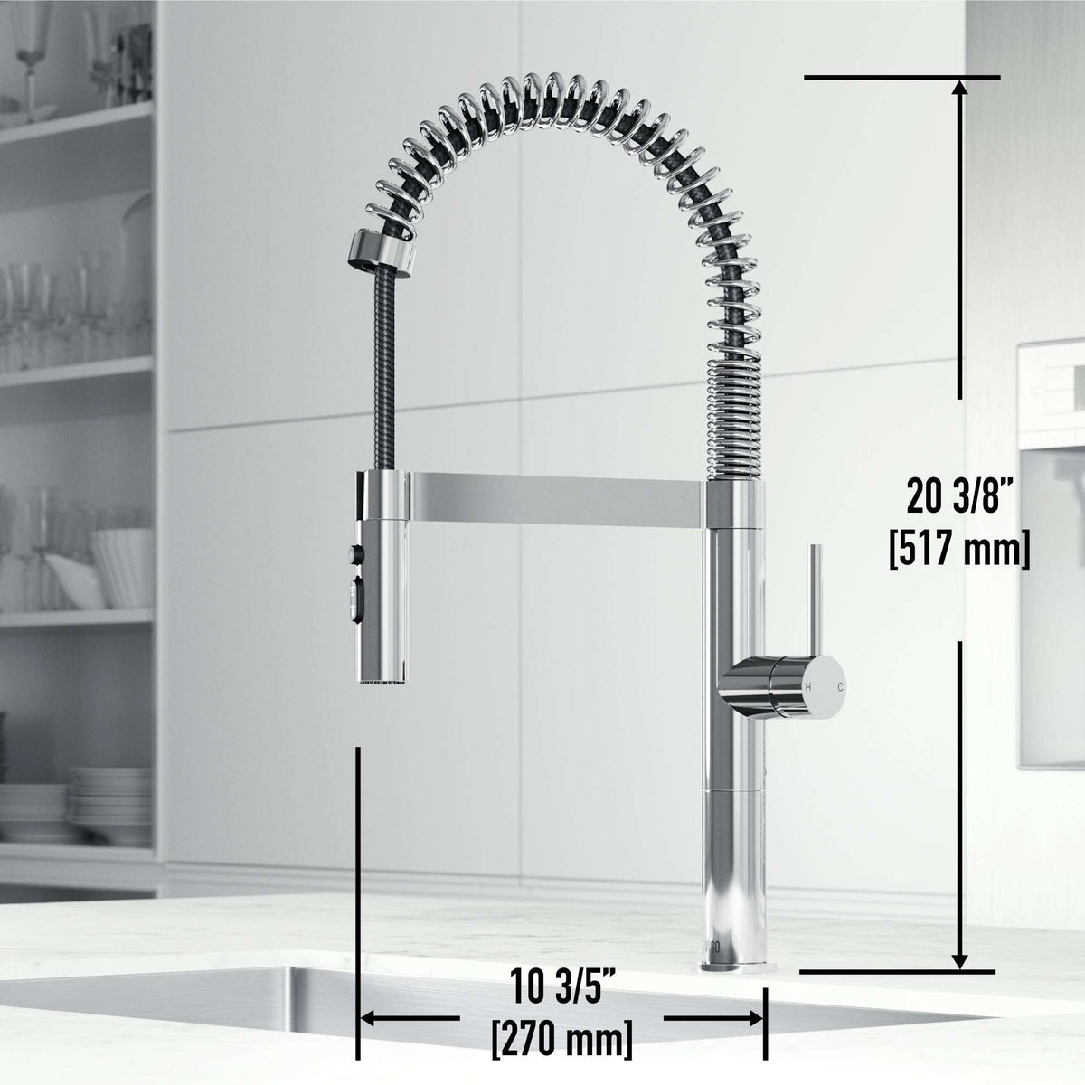 Edison Pro Pull-Down Spray Kitchen Faucet in stainless steel with matte black accents and high-arc spring neck