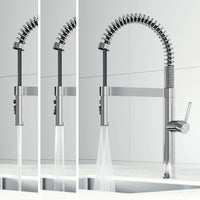 Edison Pro Pull-Down Spray Kitchen Faucet in stainless steel with matte black accents and high-arc spring neck