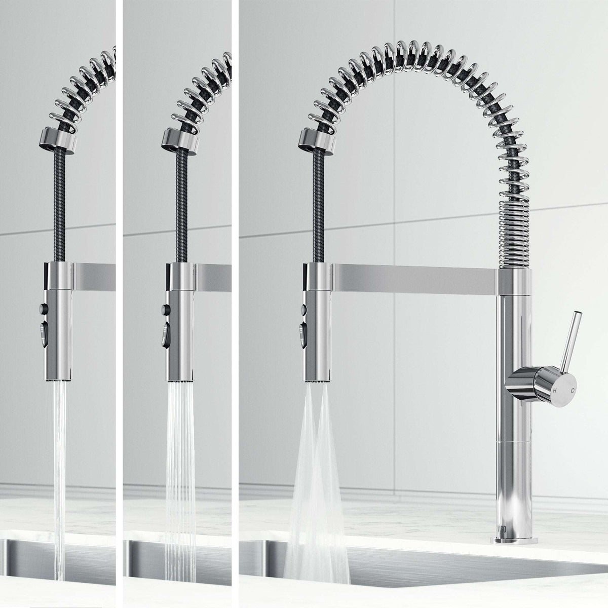 Edison Pro Pull-Down Spray Kitchen Faucet in stainless steel with matte black accents and high-arc spring neck