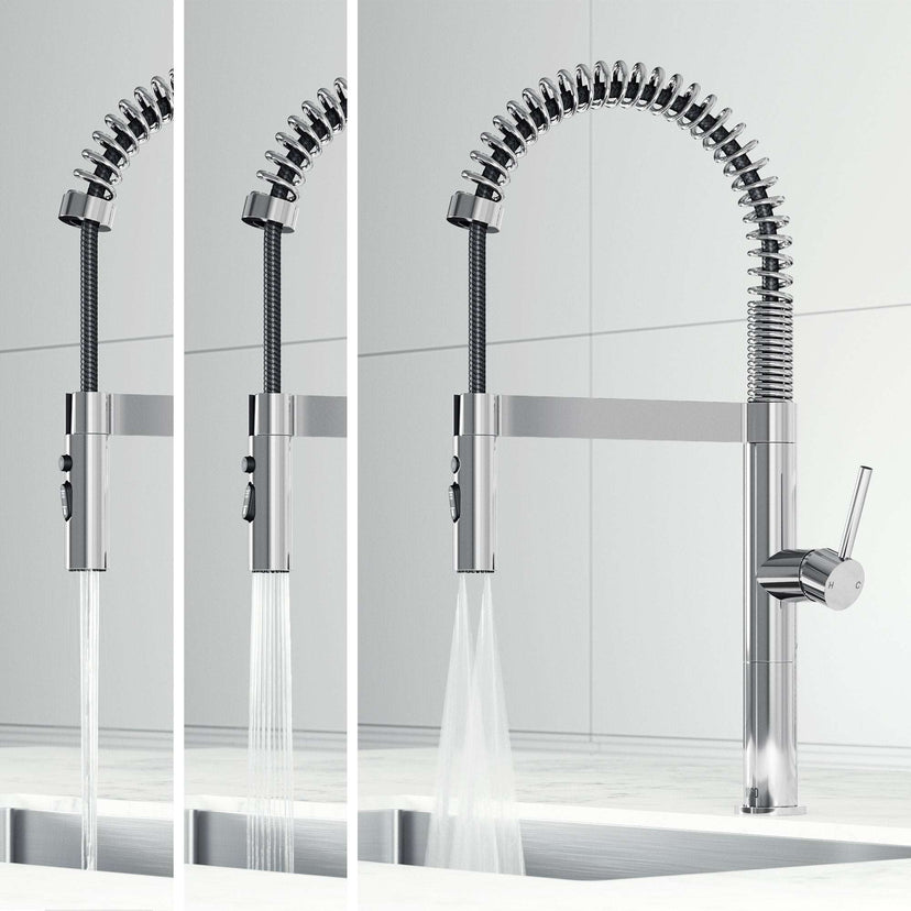 Edison Pro Pull-Down Spray Kitchen Faucet in stainless steel with matte black accents and high-arc spring neck