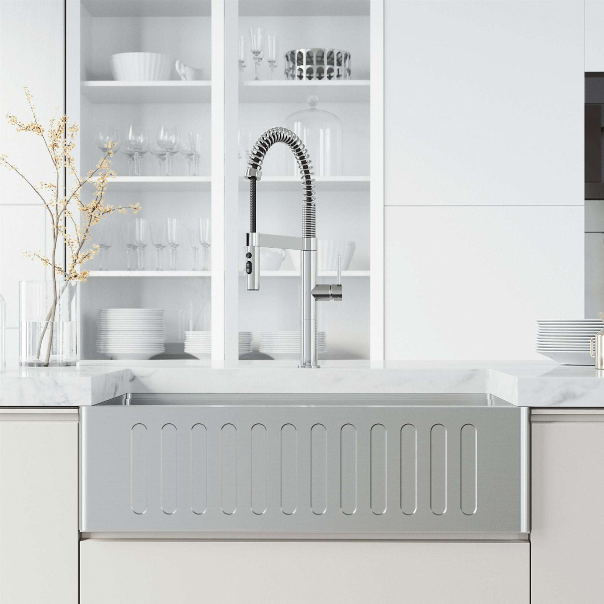 Edison Pro Pull-Down Spray Kitchen Faucet in stainless steel with matte black accents and high-arc spring neck