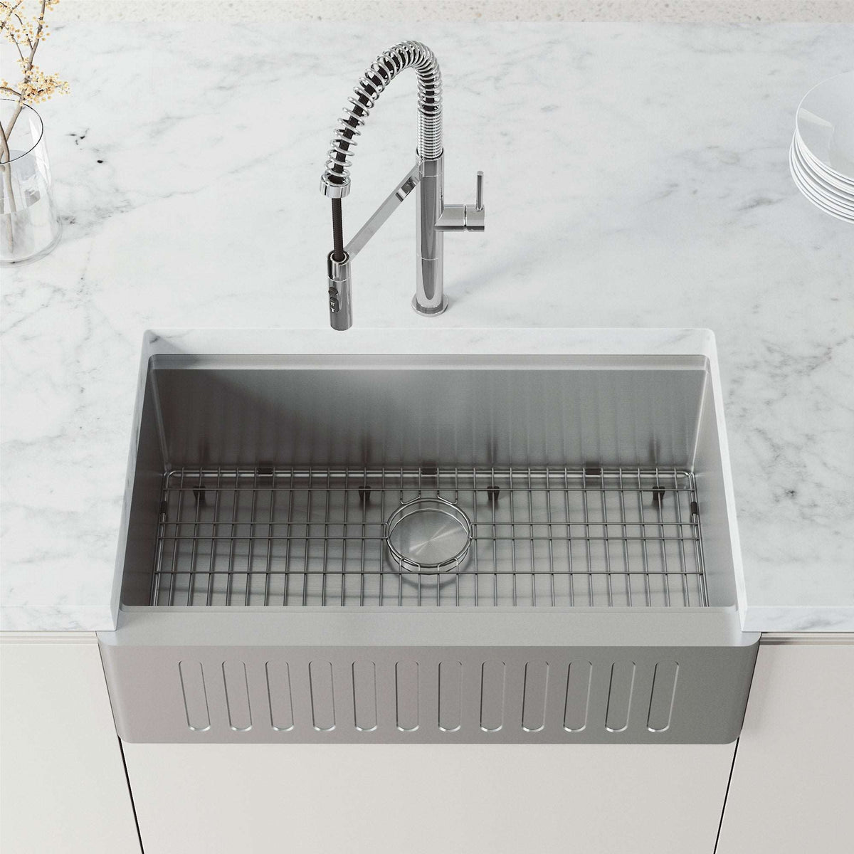 Edison Pro Pull-Down Spray Kitchen Faucet stainless steel with matte black accents and high-arc spring neck