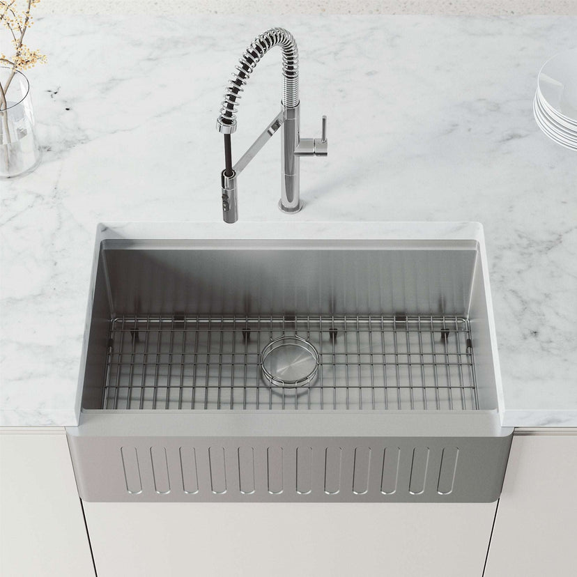 Edison Pro Pull-Down Spray Kitchen Faucet stainless steel with matte black accents and high-arc spring neck