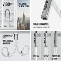 Edison Pro Pull-Down Spray Kitchen Faucet in stainless steel with matte black accents and high-arc spring neck