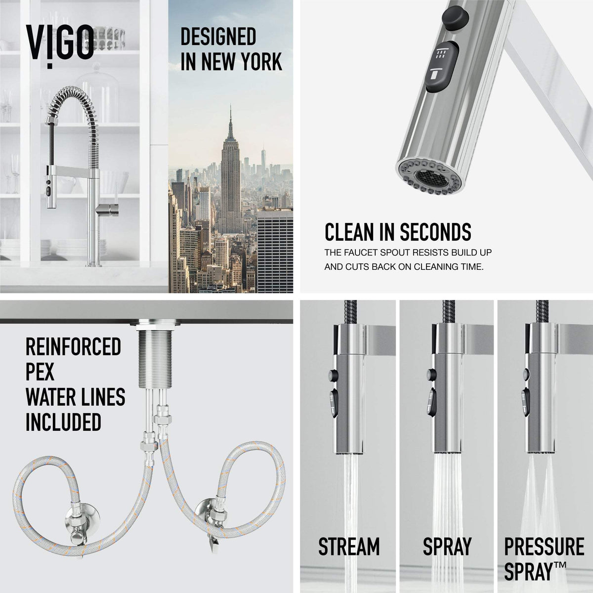 Edison Pro Pull-Down Spray Kitchen Faucet in stainless steel with matte black accents and high-arc spring neck