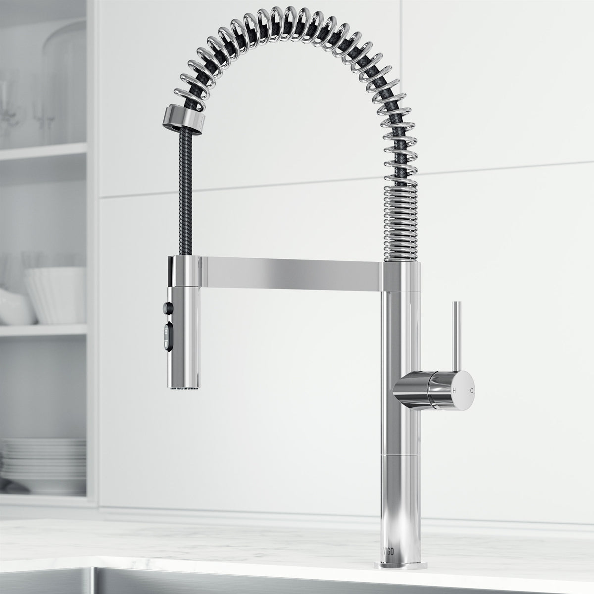 Chrome single handle pull-down kitchen faucet with high-arc gooseneck spout and 360 swivel