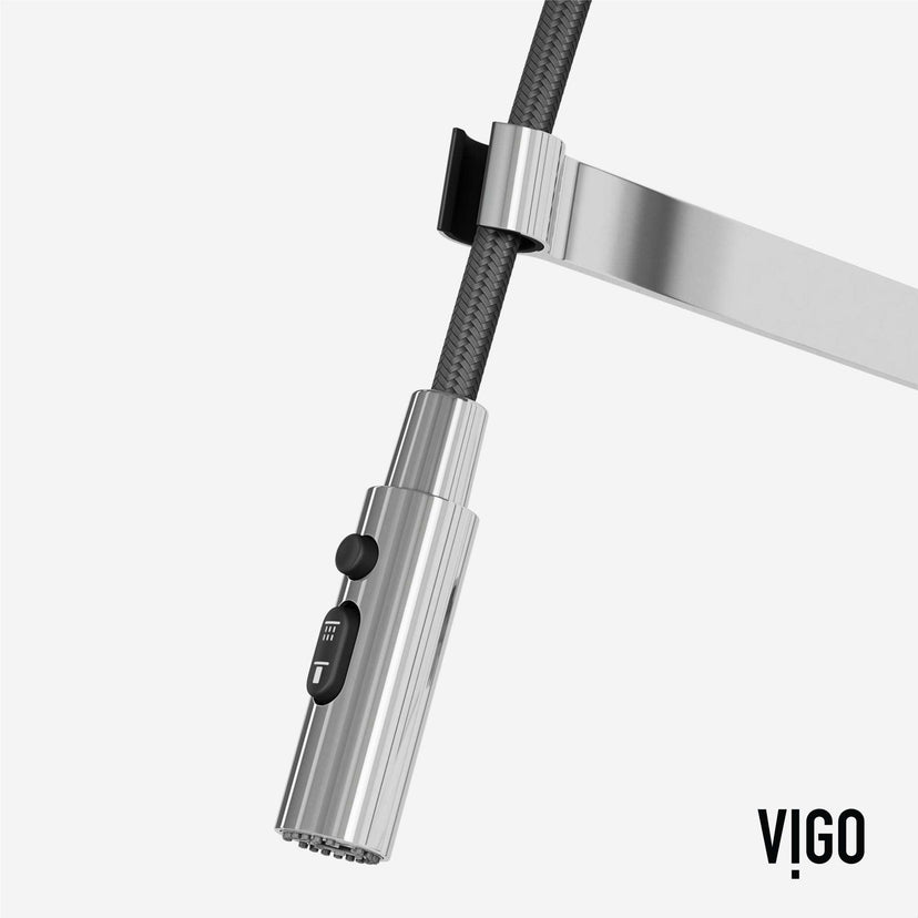 Edison Pro Pull-Down Spray Kitchen Faucet in stainless steel with matte black accents and high-arc spring neck