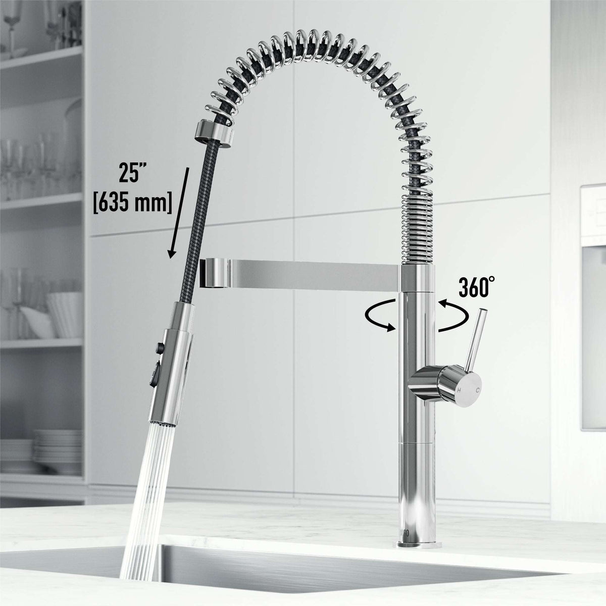 Edison Pro Pull-Down Spray Kitchen Faucet with stainless steel and matte black finish, high-arc spring neck, and triple-mode spray for versatile kitchen use
