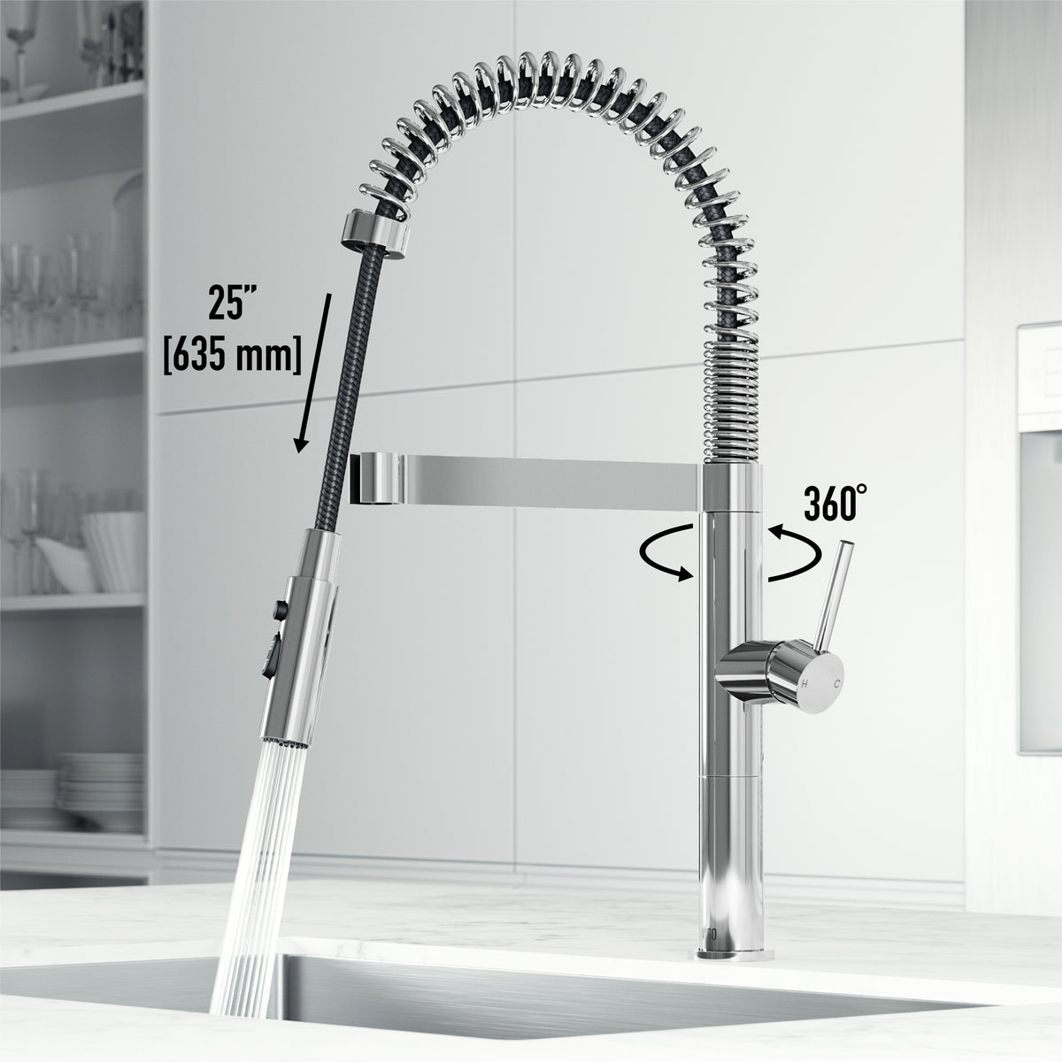 High-arc gooseneck kitchen faucet with lever handle and triple-mode spray function
