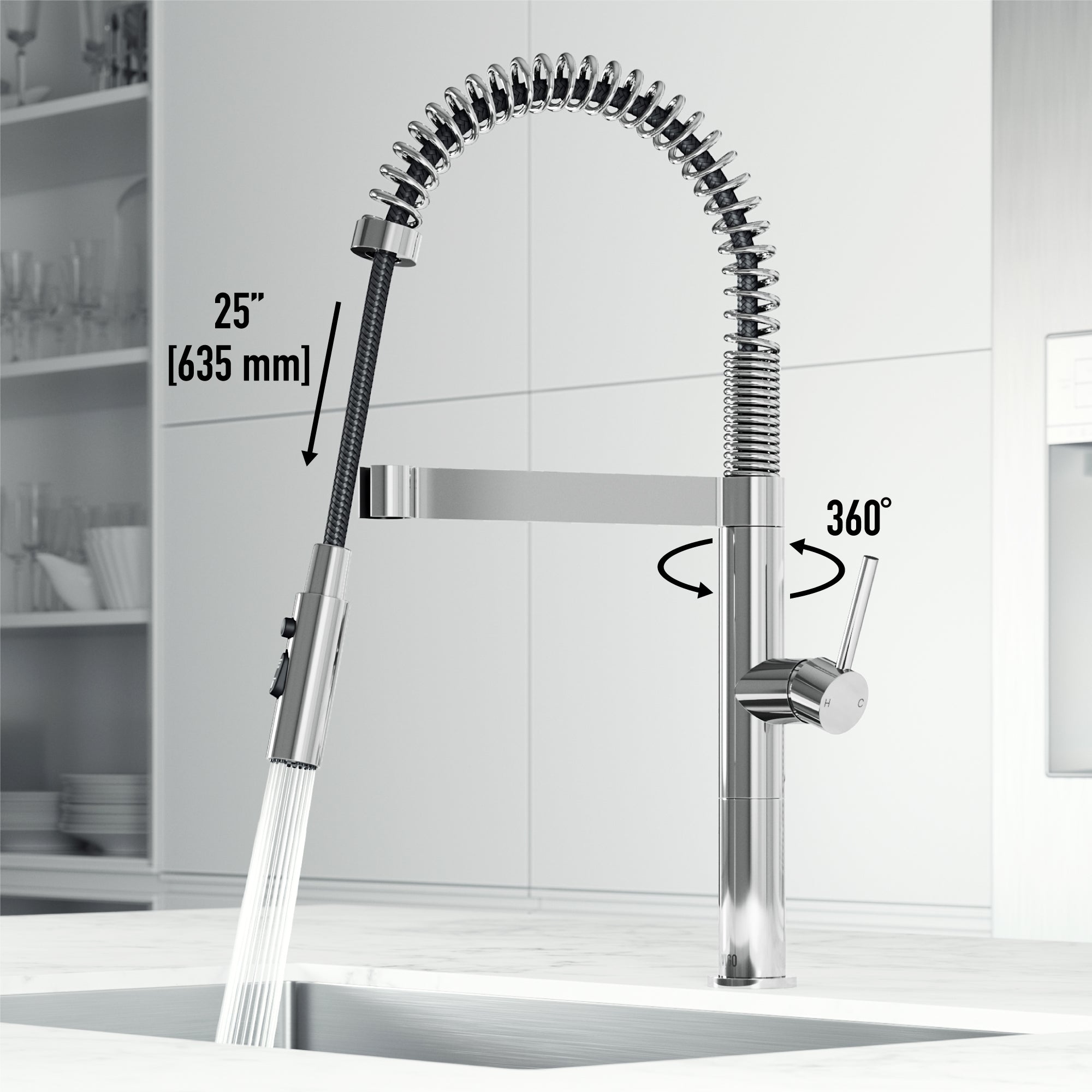 High-arc gooseneck kitchen faucet with lever handle and triple-mode spray function