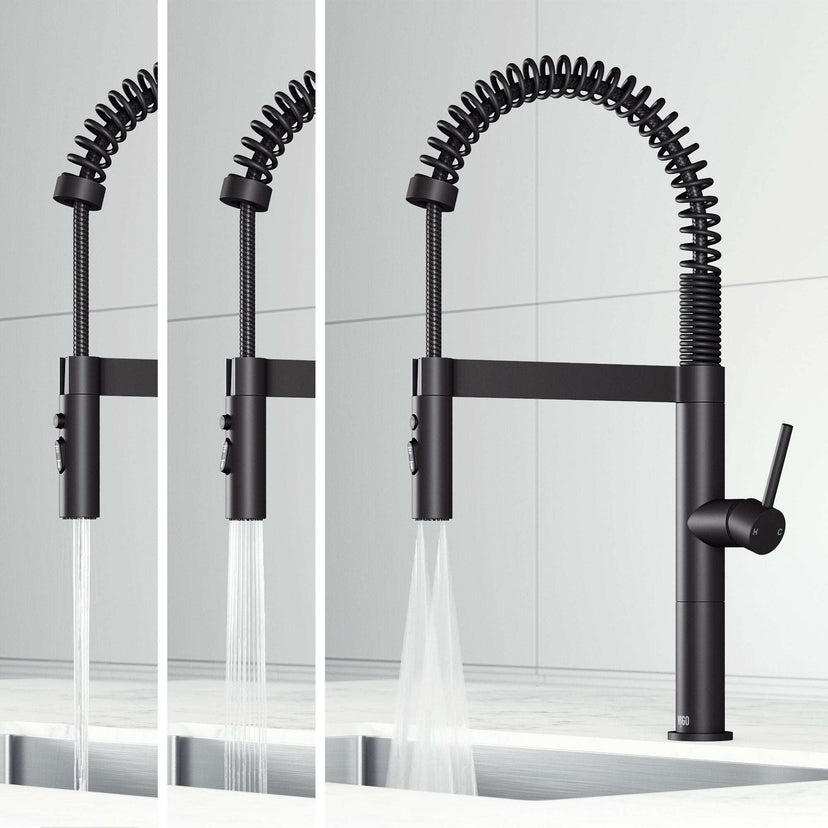 Edison Pro Pull-Down Spray Kitchen Faucet in stainless steel with matte black accents and high-arc spring neck