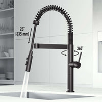 Edison Pro Pull-Down Spray Kitchen Faucet in stainless steel with matte black accents and high-arc spring neck
