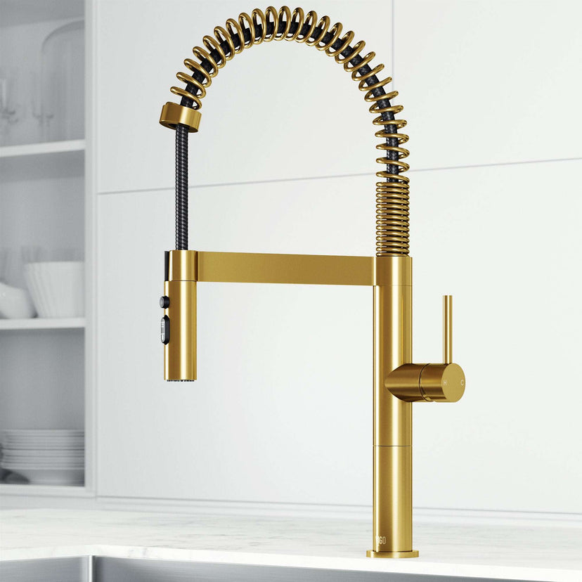 Edison Pro Pull-Down Spray Kitchen Faucet in stainless steel with matte black accents and high-arc spring neck