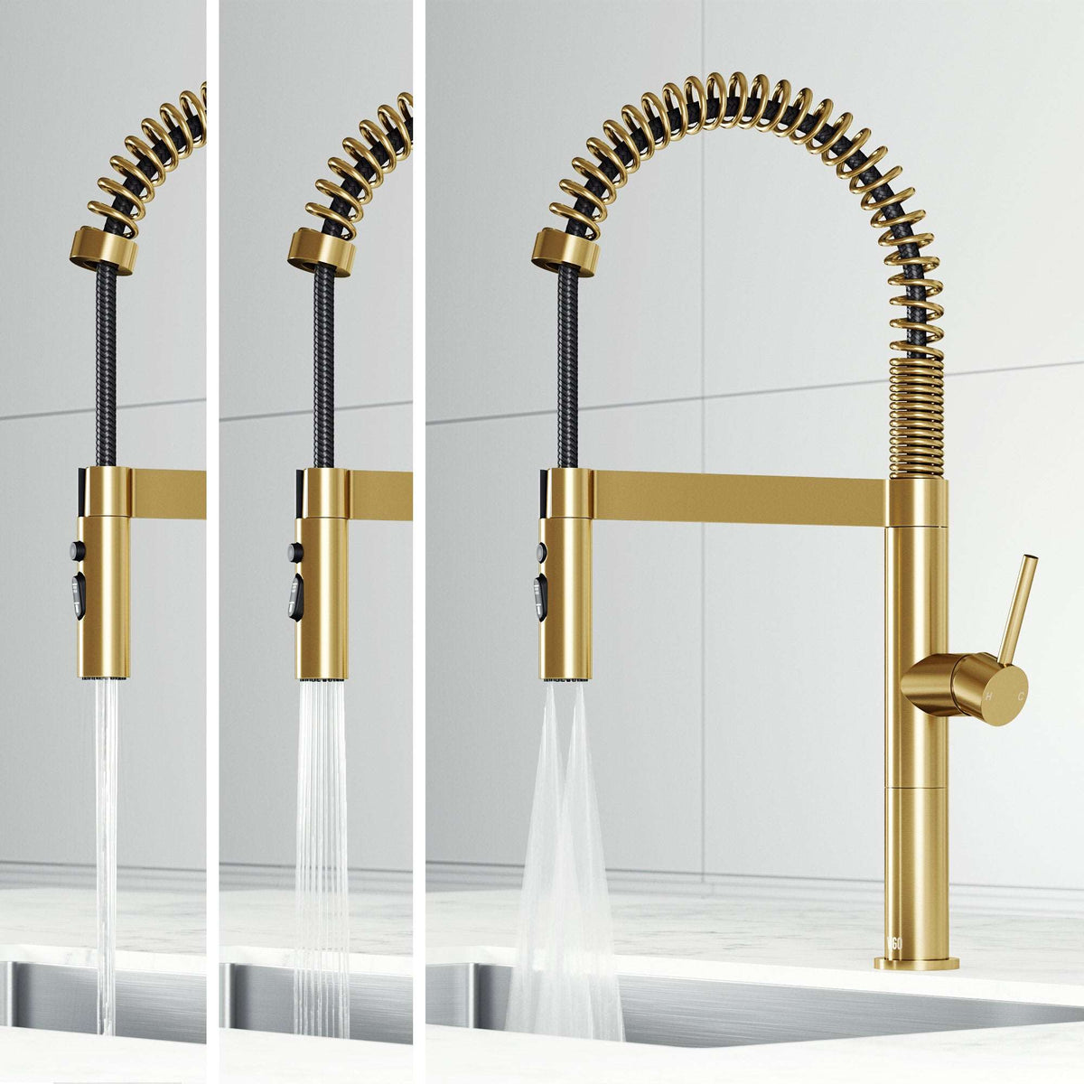 Edison Pro Pull-Down Spray Kitchen Faucet in stainless steel with matte black accents and high-arc spring neck