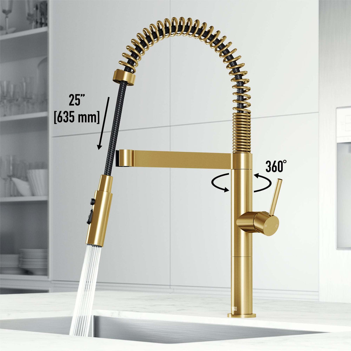 Edison Pro Pull-Down Spray Kitchen Faucet in stainless steel with matte black accents and high-arc spring neck