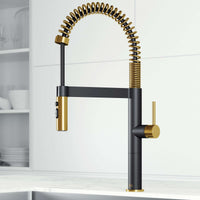 Edison Pro Pull-Down Spray Kitchen Faucet in stainless steel with matte black accents and high-arc spring neck