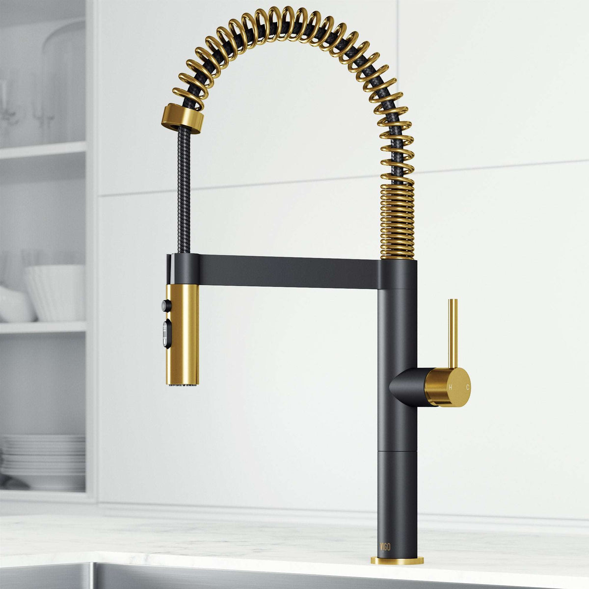 Edison Pro Pull-Down Spray Kitchen Faucet in stainless steel with matte black accents and high-arc spring neck