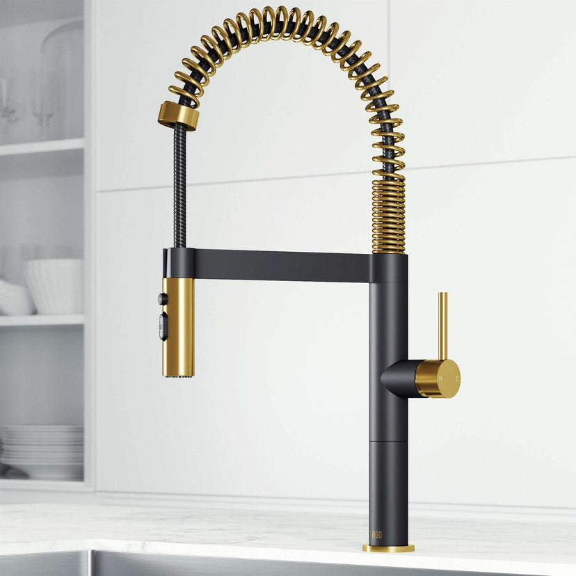 Edison Pro Pull-Down Spray Kitchen Faucet in stainless steel with matte black accents and high-arc spring neck