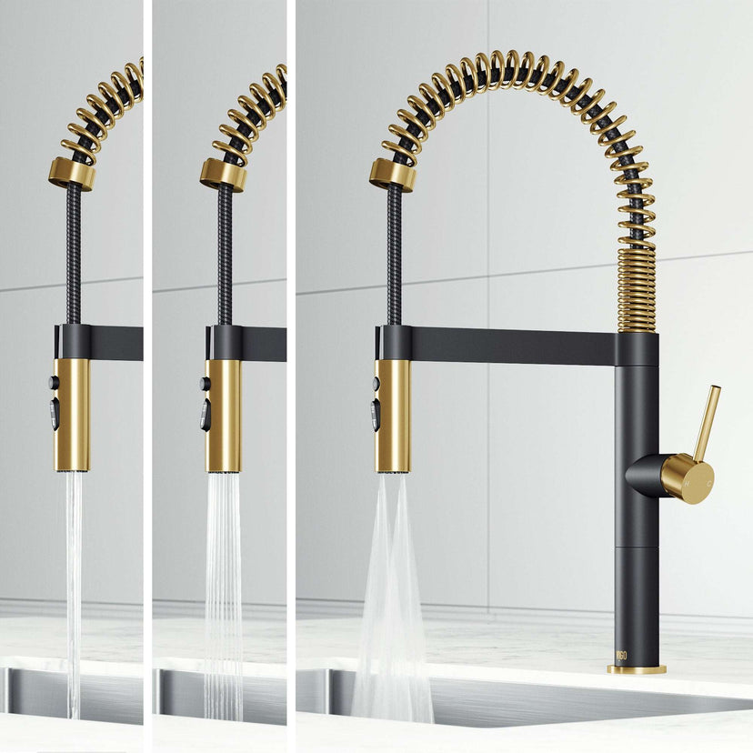 Edison Pro Pull-Down Spray Kitchen Faucet in stainless steel with matte black accents and high-arc spring neck